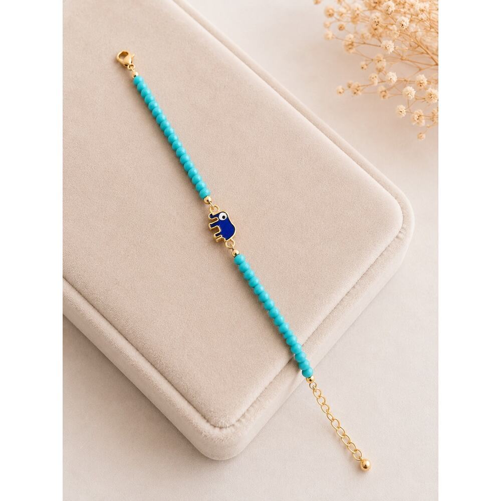 Turquoise Hamsa Hand Beaded Bracelet Gold Tone Adjustable